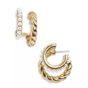 Bauble Bar Waverly Imitation  Pearl and Twist Double Row Hoop Earrings